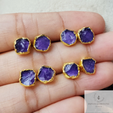 Tiny Amethyst Studs, 14K Gold Plated Earrings, Raw Purple Amethyst Stud Earrings, Purple Gemstone Stud Earrings, Women Earrings,Gift For Her
